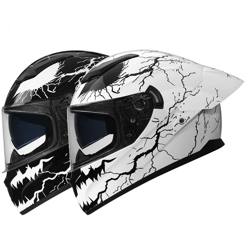 Dual Visor Motorcycle Racing Helmet - Dual Visor Large Rear Spoiler Casco